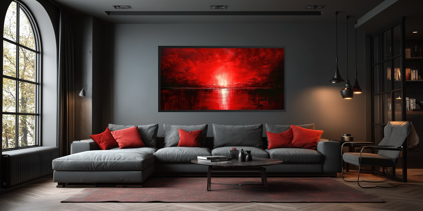 Red Ocean Sunset Framed Canvas Wall Art
