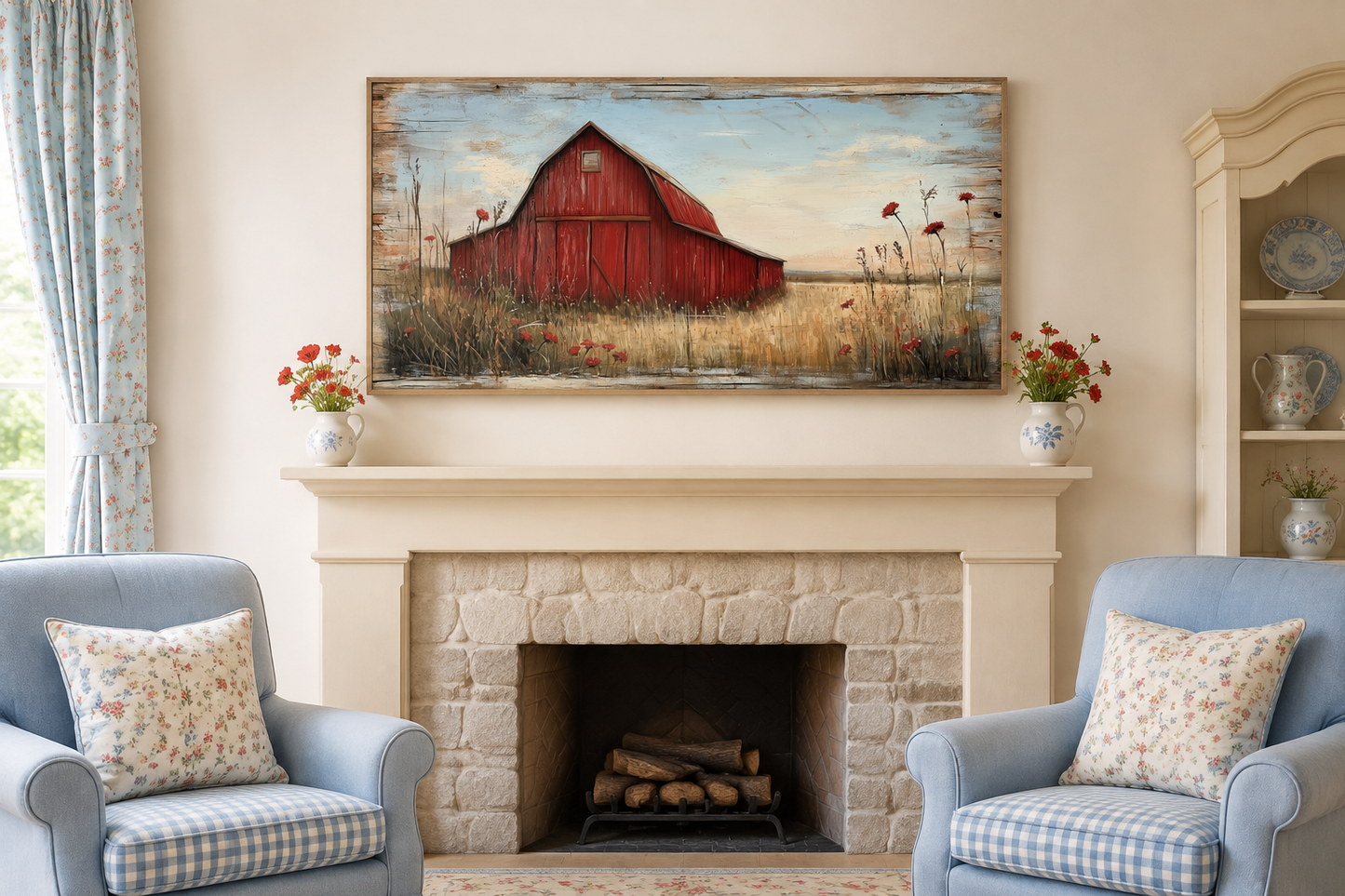 Old Red Barn On Weathered Wood Canvas Wall Art For Farmhouse Living Room