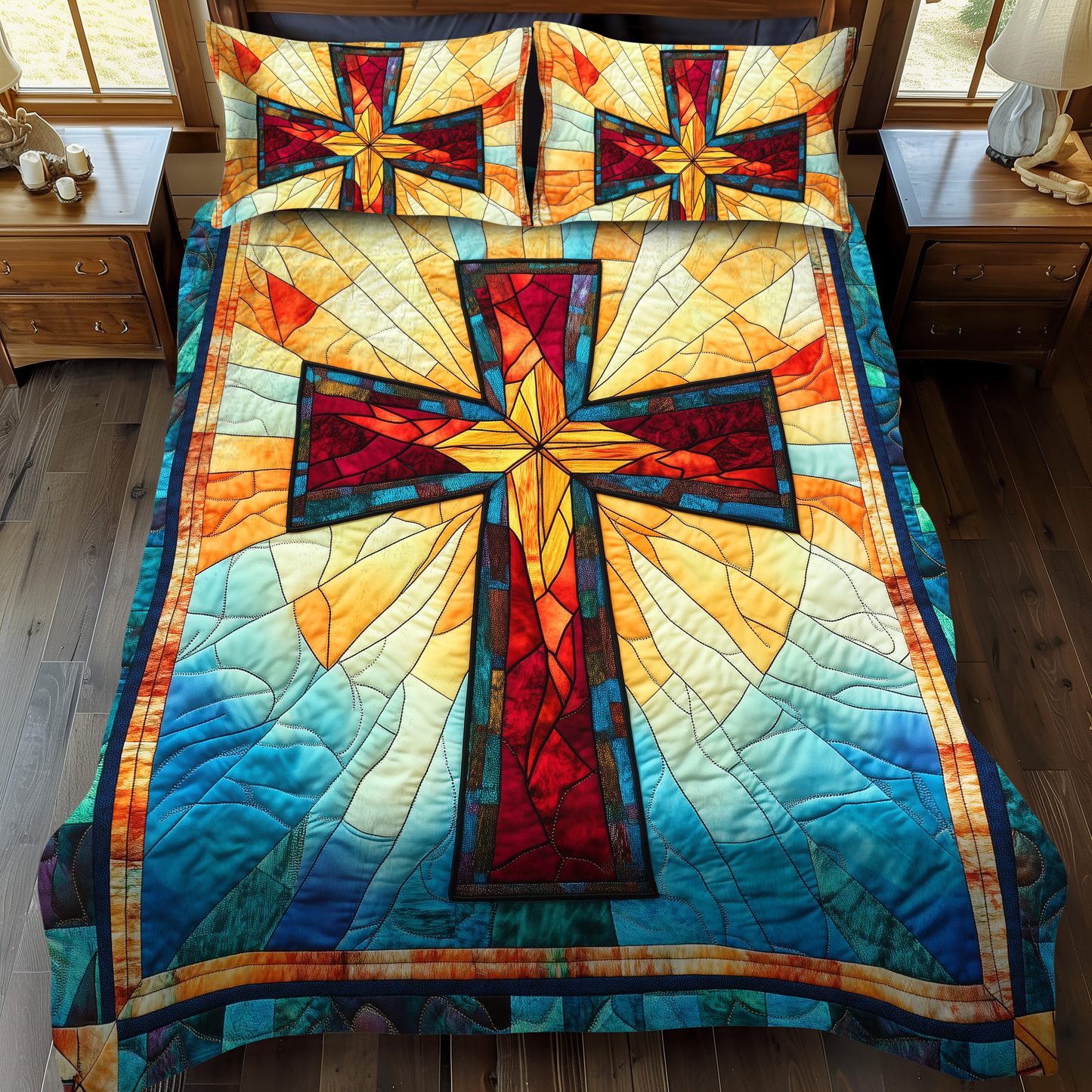 Reverent Cross 3-Piece Quilted Bedding Set - Single (59" x 70")