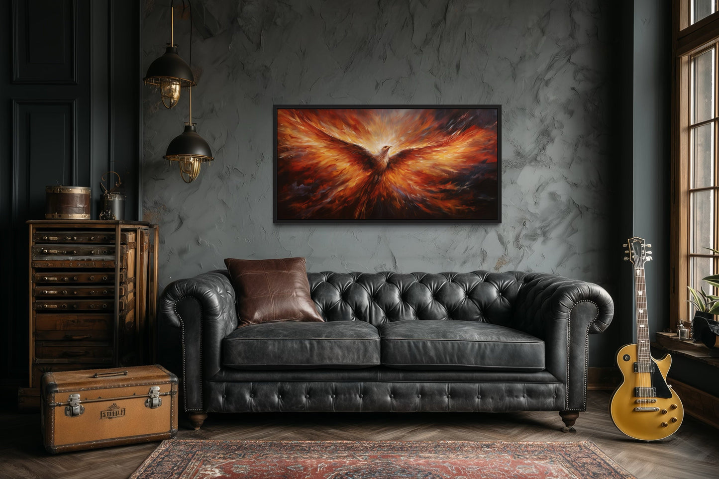 Rising Phoenix Extra Large Orange Framed Canvas Wall Art For Living Room Or Dining
