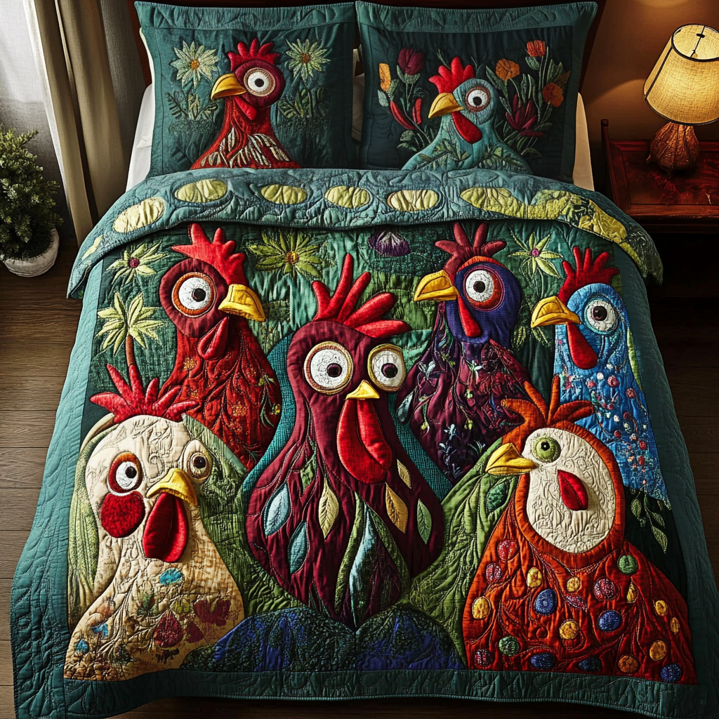 Rooster Riot 3-Piece Quilted Bedding Set - Single (59" x 70")