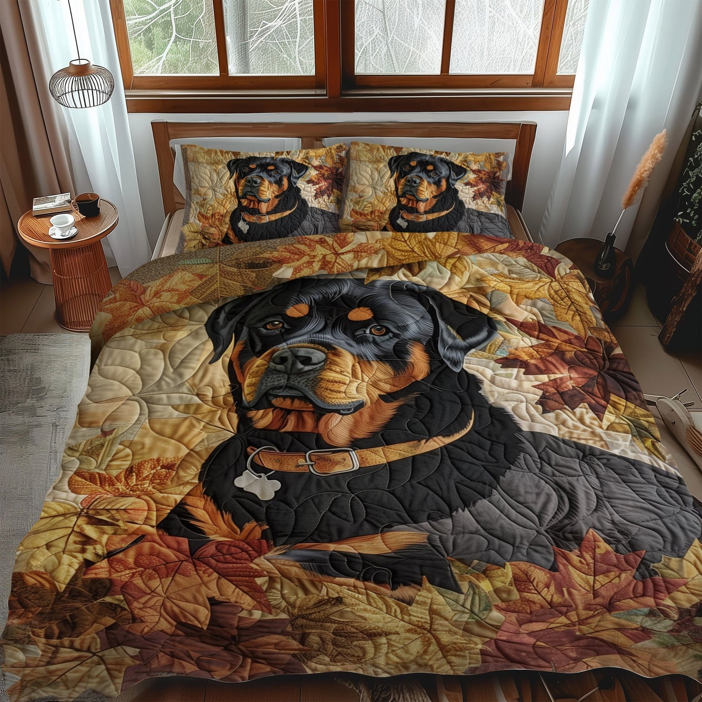 Rottweiler Autumn Breeze 3-Piece Quilted Bedding Set - Single (59" x 70")