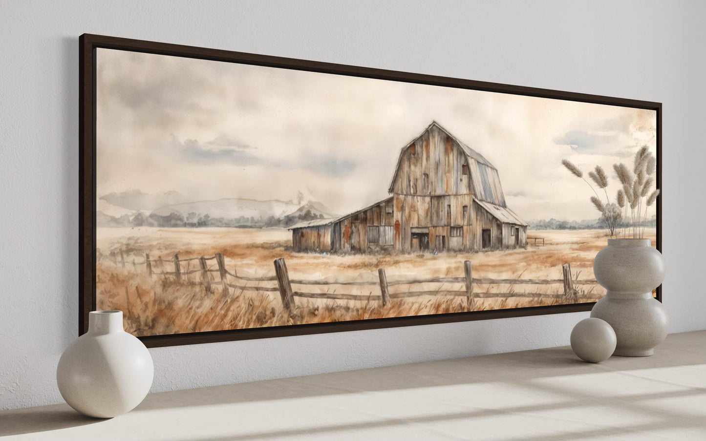 Rustic Barn Wall Art - Long Horizontal Canvas Print | Neutral Farmhouse Decor