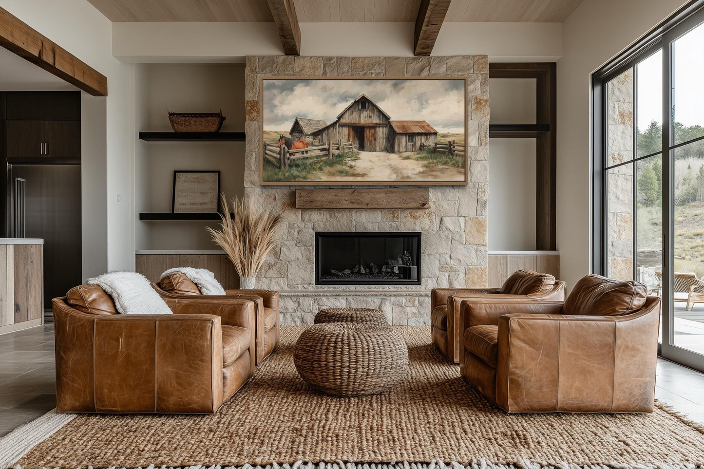 Rustic Barn with Horse Canvas Wall Art