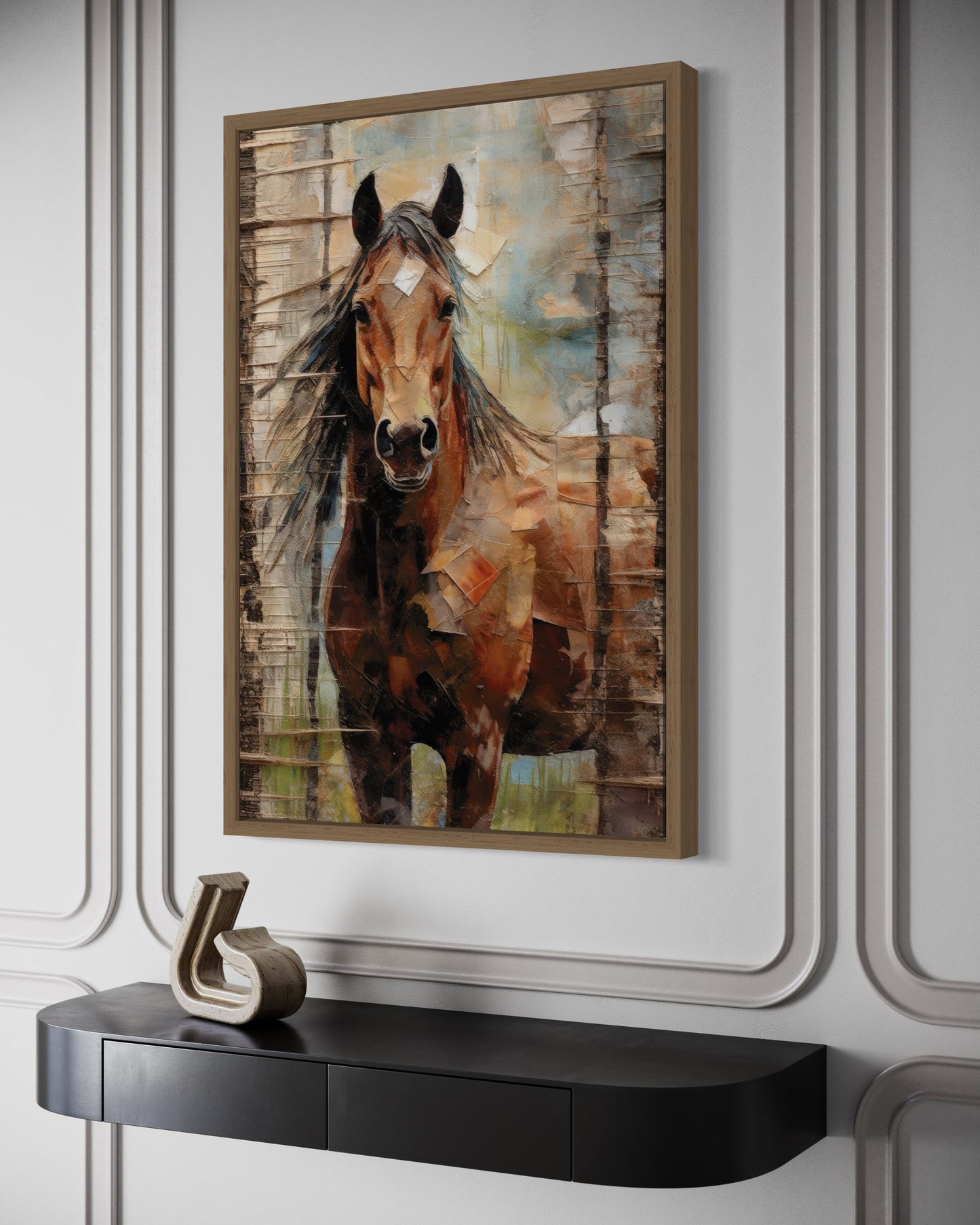 Rustic Farm Horse Framed Canvas Wall Art