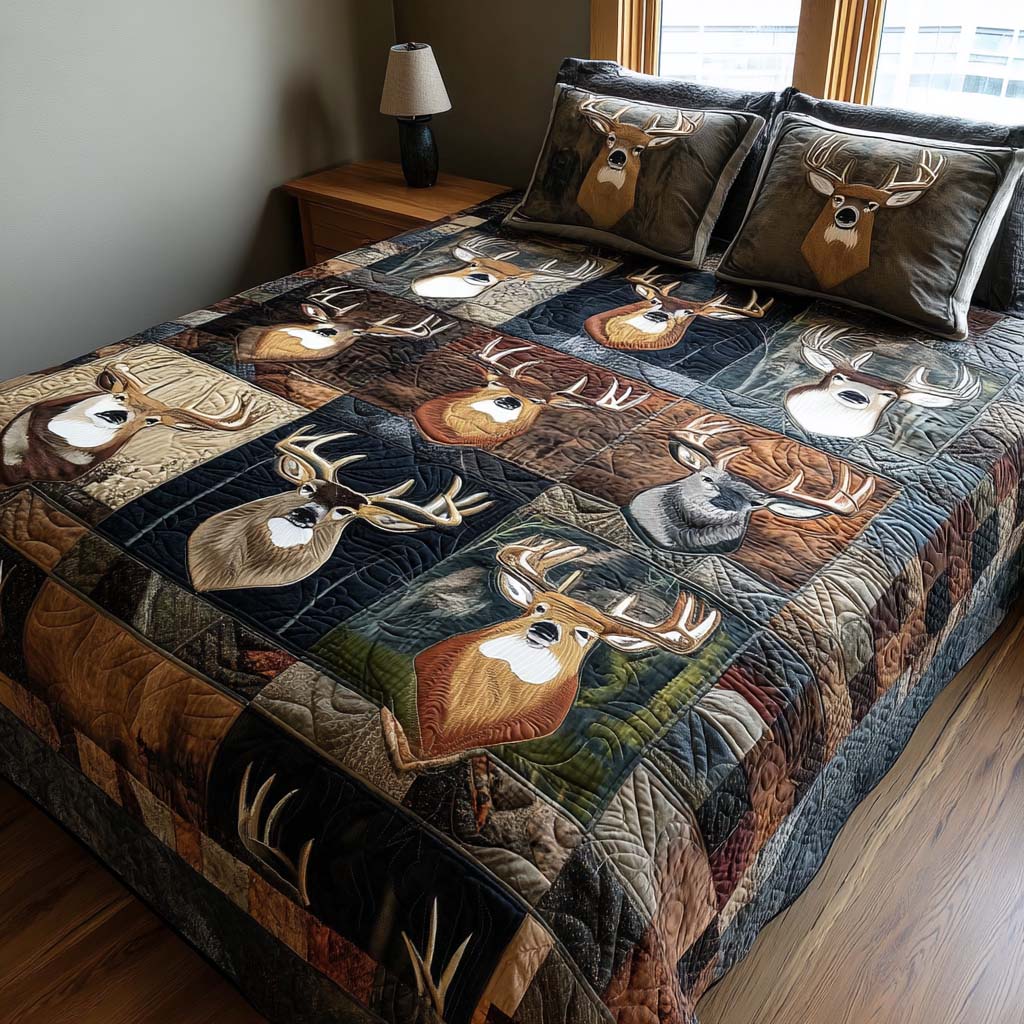 Rustic Deer 3-Piece Quilted Bedding Set - Single (59" x 70")
