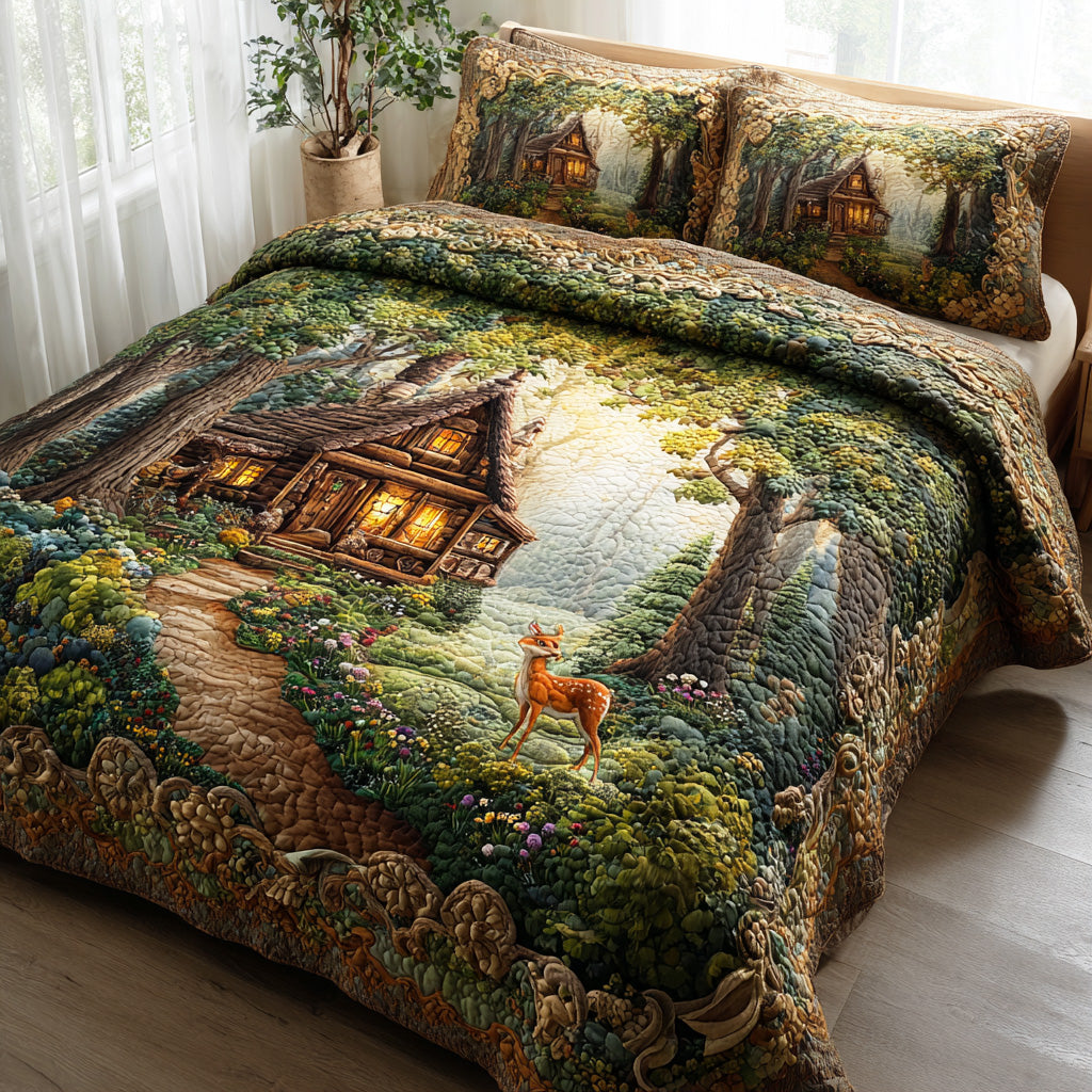 Rustic Evergreen Path 3-Piece Quilted Bedding Set - Single (59" x 70")