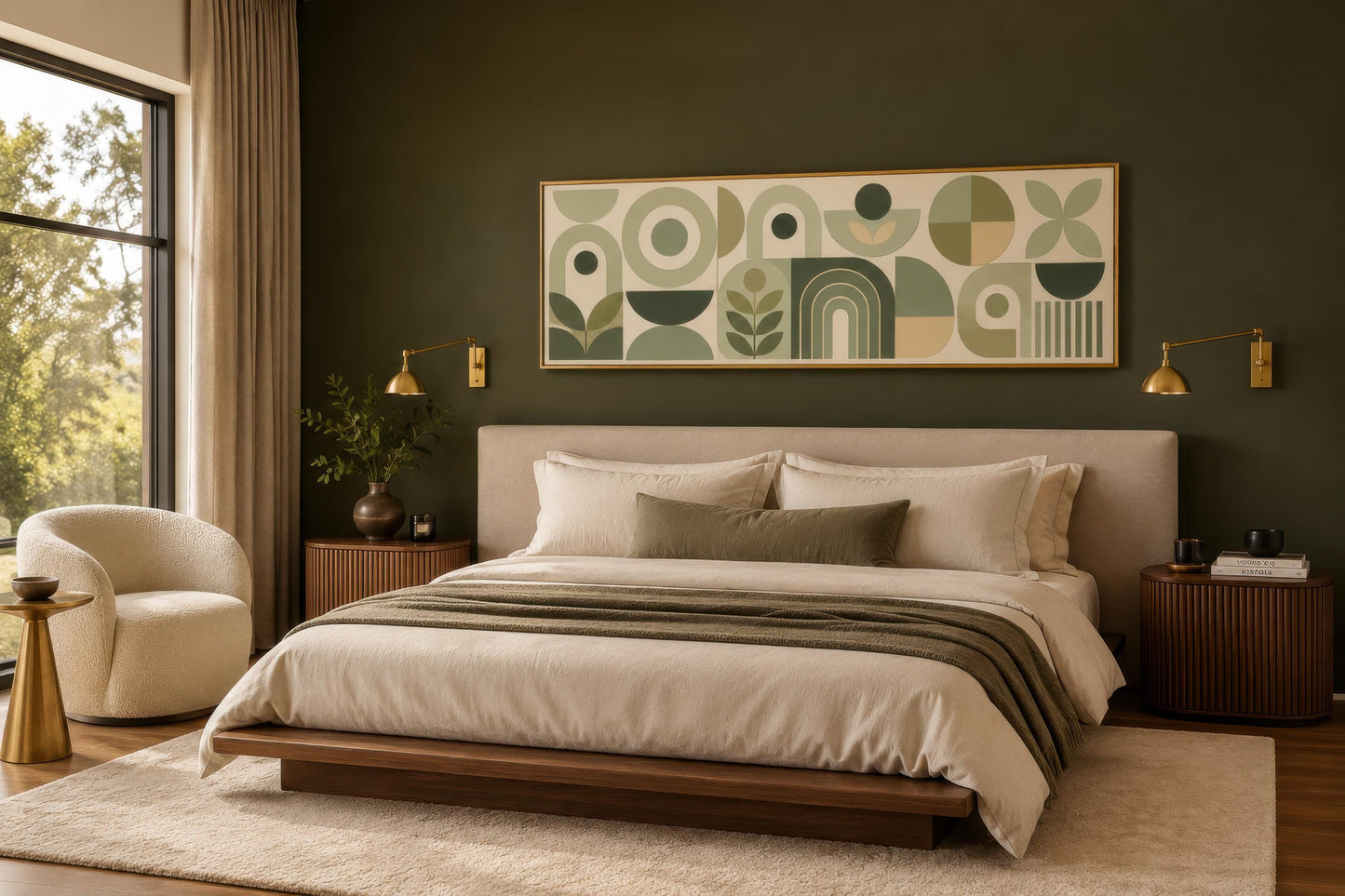 Sage Green Long Narrow Wall Art - Geometric Canvas Print | Bauhaus Wall Decor