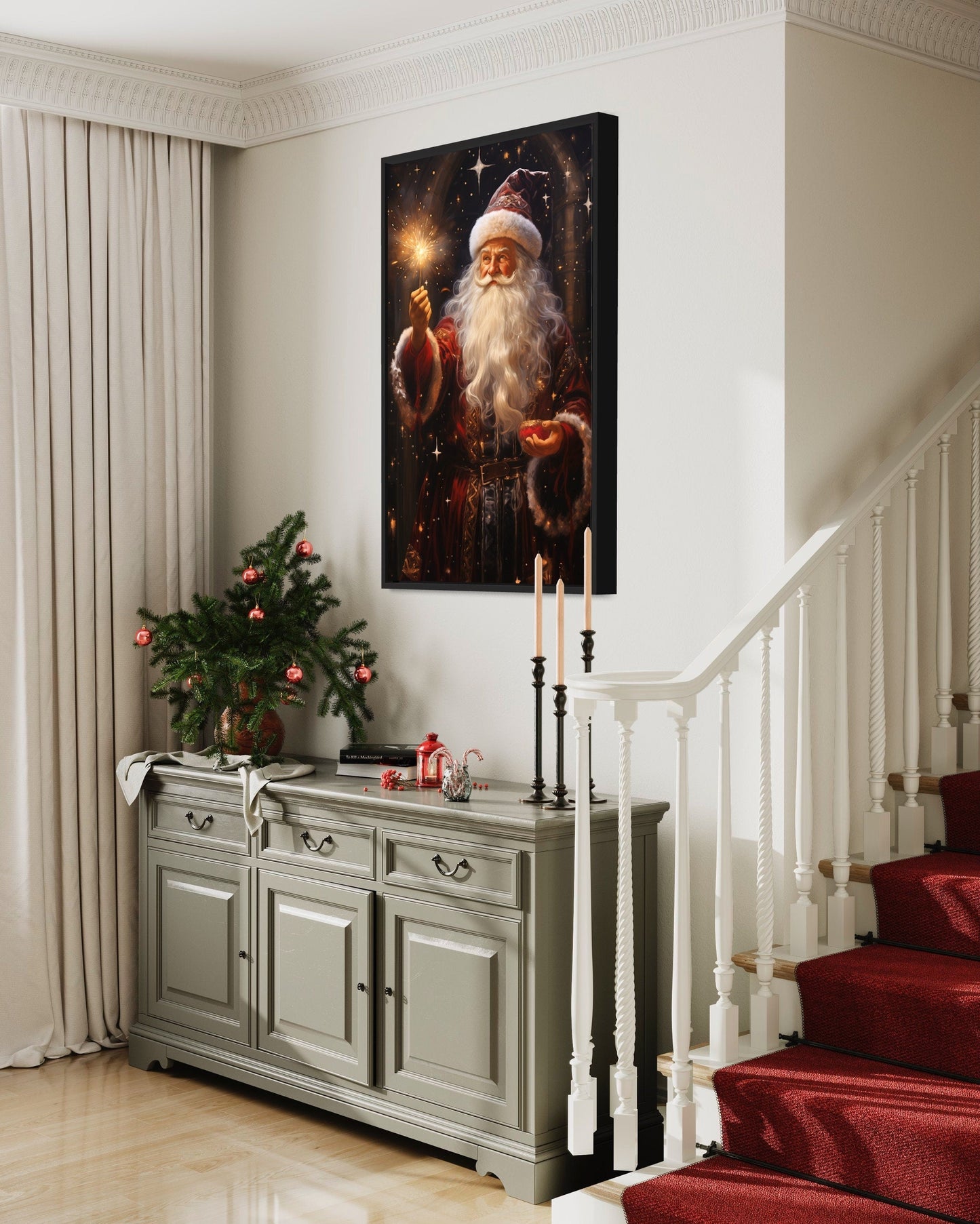 Santa Lighting Sparklers Christmas Framed Canvas Wall Art
