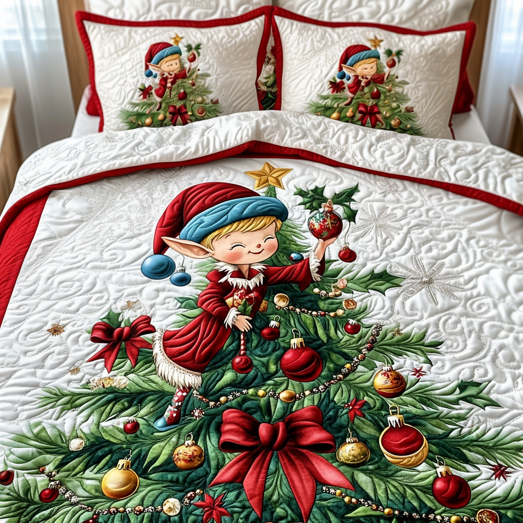 Santa Little Helper Quilted Bedding Set - Single (59" x 70")