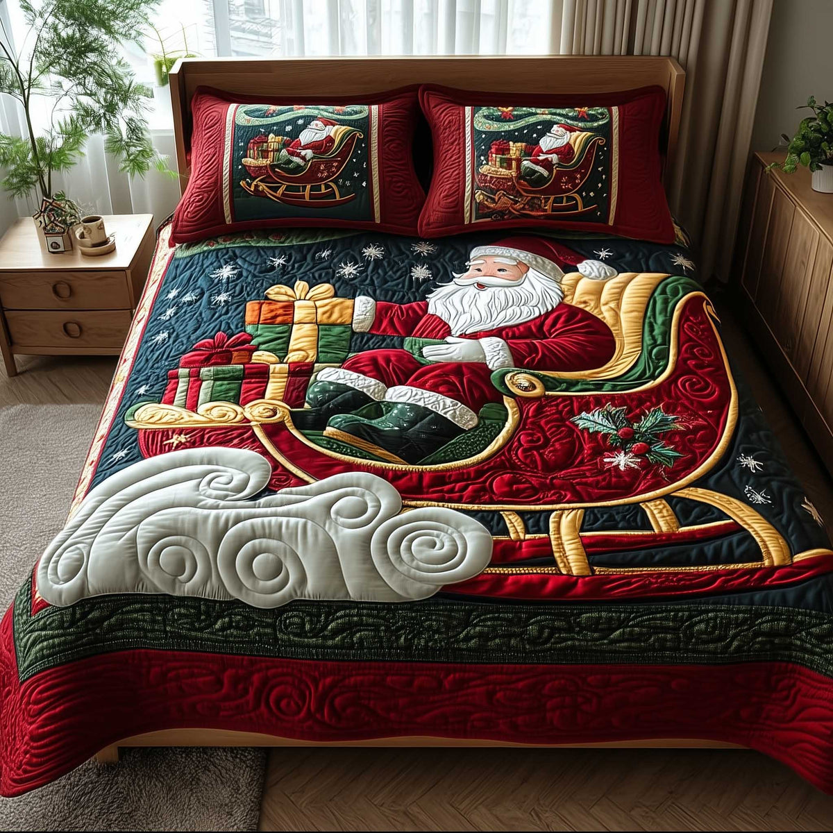 Santa Night Magic 3-Piece Quilted Bedding Set - Single (59" x 70")