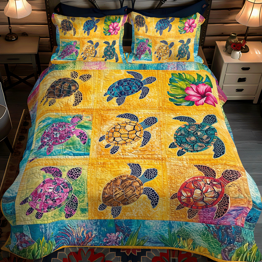 Sea Turtle Sanctuary 3-Piece Quilted Bedding Set - Single (59" x 70")