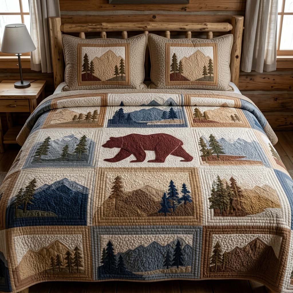 Serene Bear Highlands 3-Piece Quilted Bedding Set - Single (59" x 70")