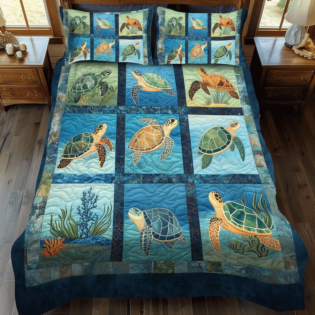 Serene Seas 3-Piece Quilted Bedding Set - Single (59" x 70")