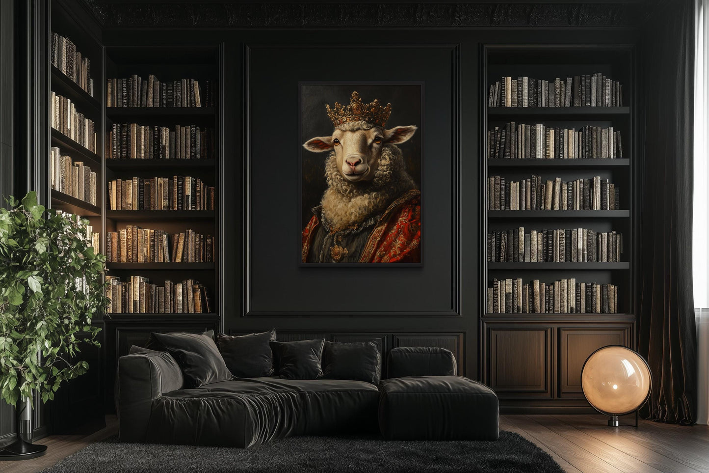 Sheep King In Crown Victorian Portrait Framed Canvas Wall Art