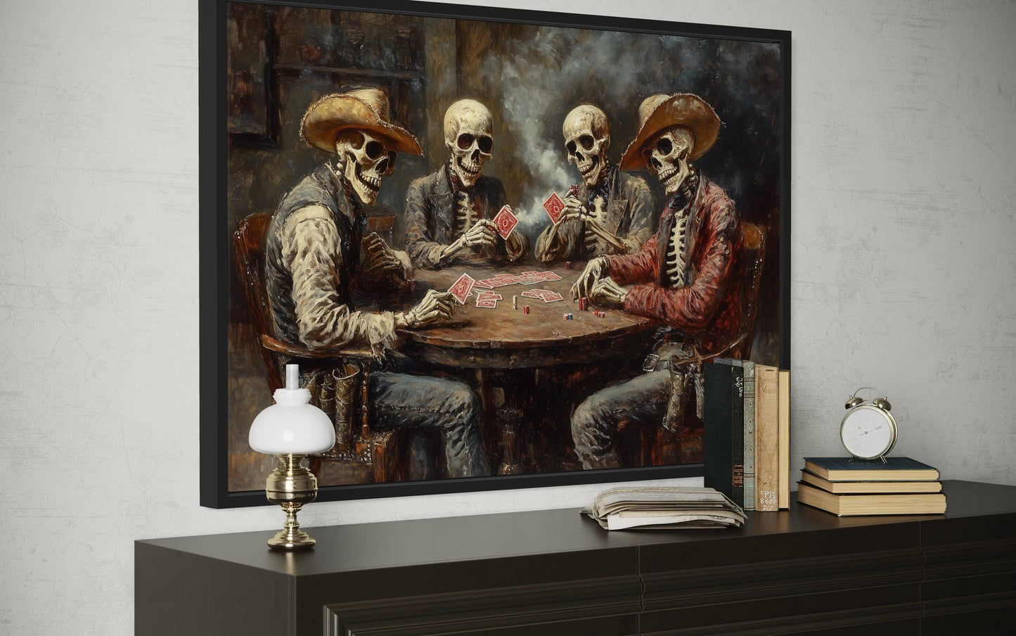 Skeleton Cowboys Playing Poker Western Gothic Canvas Wall Art