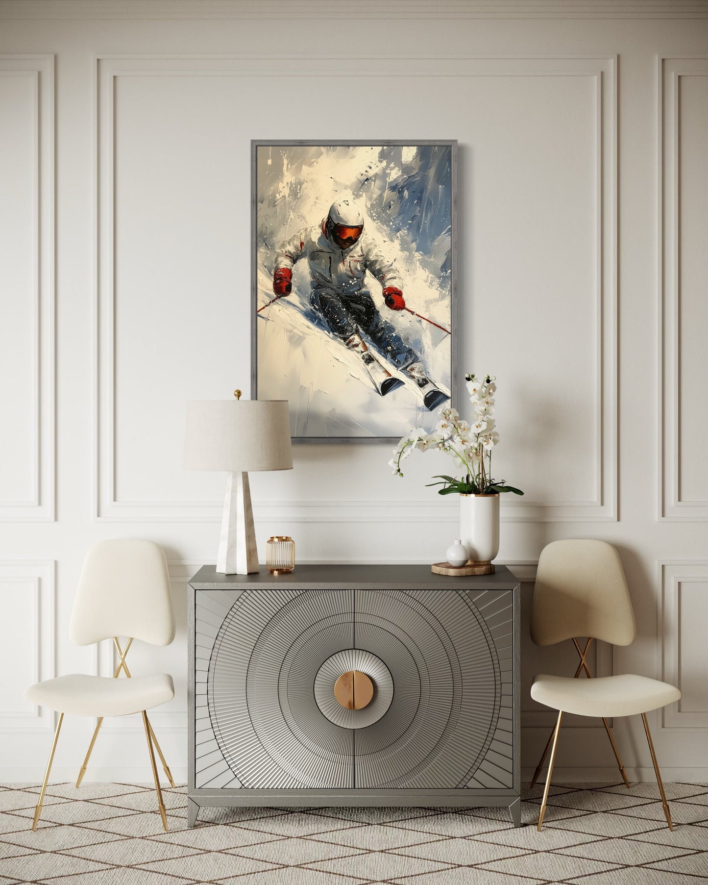 Skier On The Slope Framed Canvas Wall Art