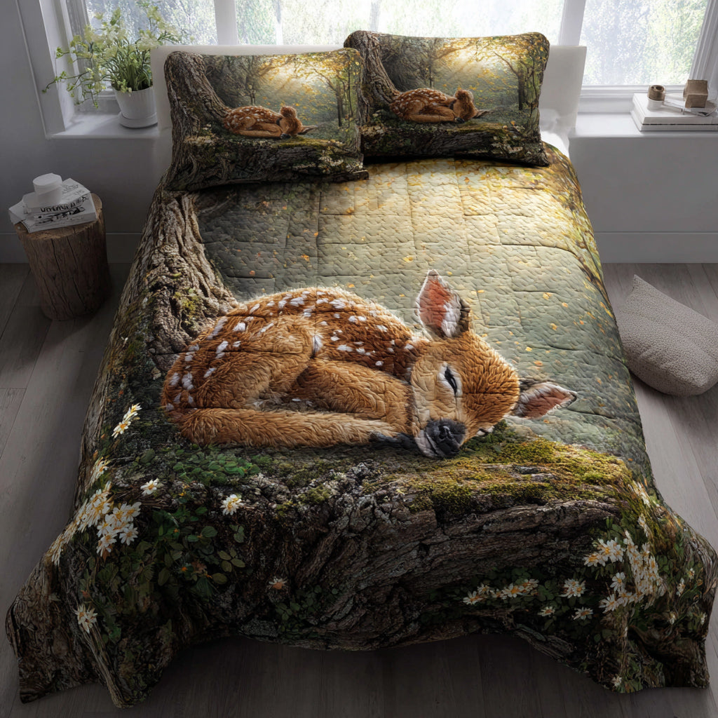 Sleeping Fawn 3-Piece Quilted Bedding Set - Single (59" x 70")