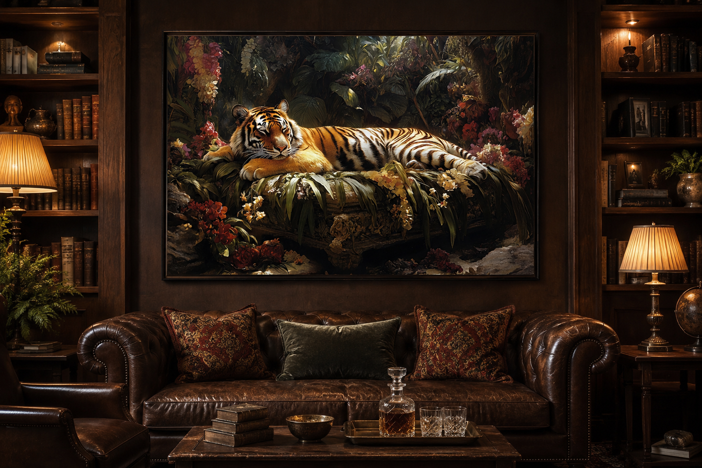 Tiger Sleeping In The Jungle Framed Canvas Wall Art For Bedroom