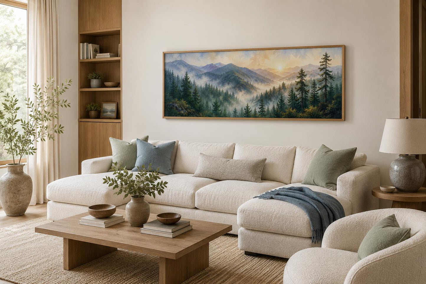 Smoky Mountains Sunrise Wall Art | Pine Forest Canvas - Landscape Wall Art For Above Couch Decor