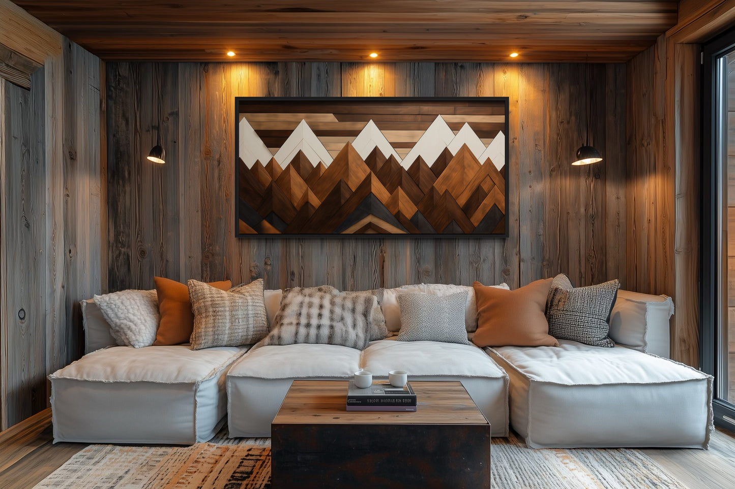 Snow Capped Wood Mountains Framed Canvas Wall Art