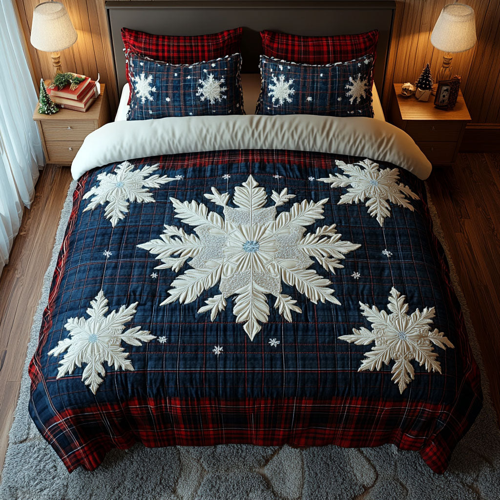 Snowflake Gift 3-Piece Quilted Bedding Set - Single (59" x 70")