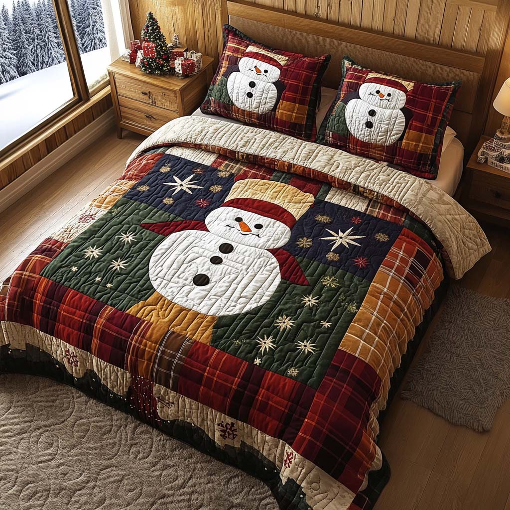 Snowman Holiday 3-Piece Quilted Bedding Set - Single (59" x 70")