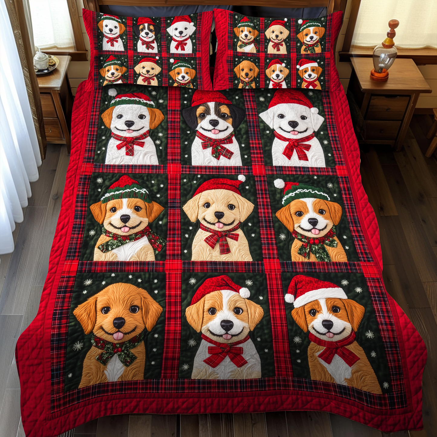 Snowy Puppy Cuddles 3-Piece Quilted Bedding Set - Single (59" x 70")