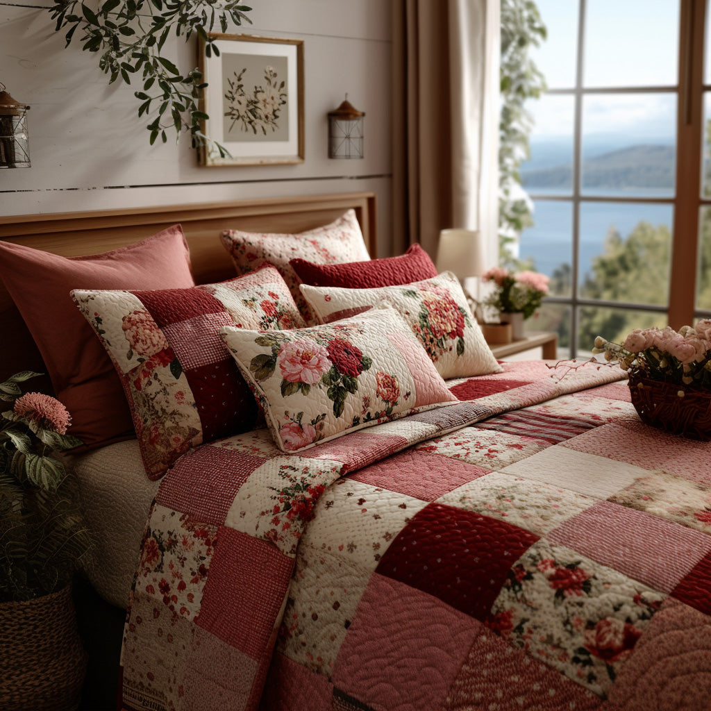 Soft Bloom Valentine 3-Piece Quilted Bedding Set - Single (59" x 70")