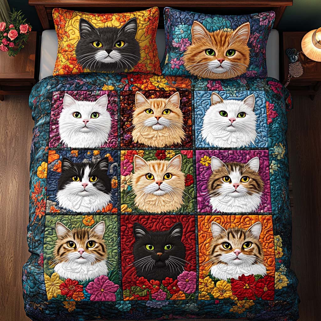 Soft Cat Moments 3-Piece Quilted Bedding Set - Single (59" x 70")