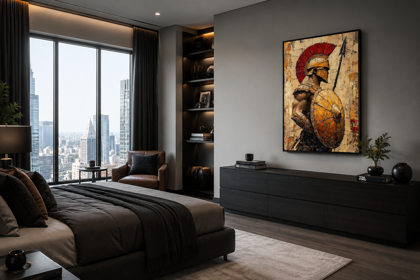 Spartan Warrior With Spear and Shield Canvas Wall Art