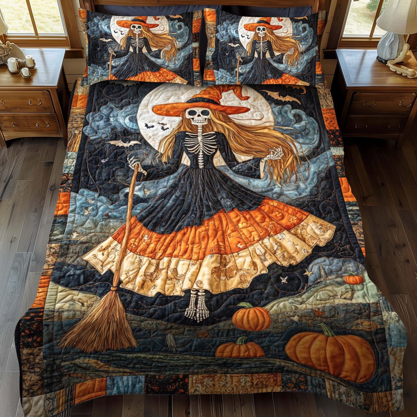 Spooky Cat 3-Piece Quilted Bedding Set - Single (59" x 70")