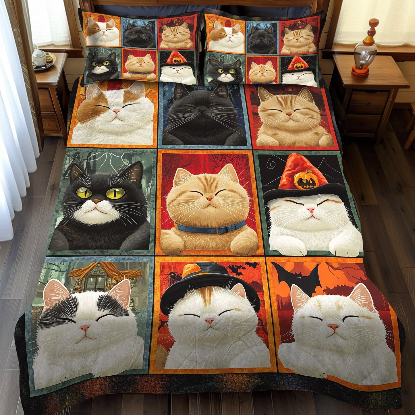 Spooky Kitty 3-Piece Quilted Bedding Set - Single (59" x 70")