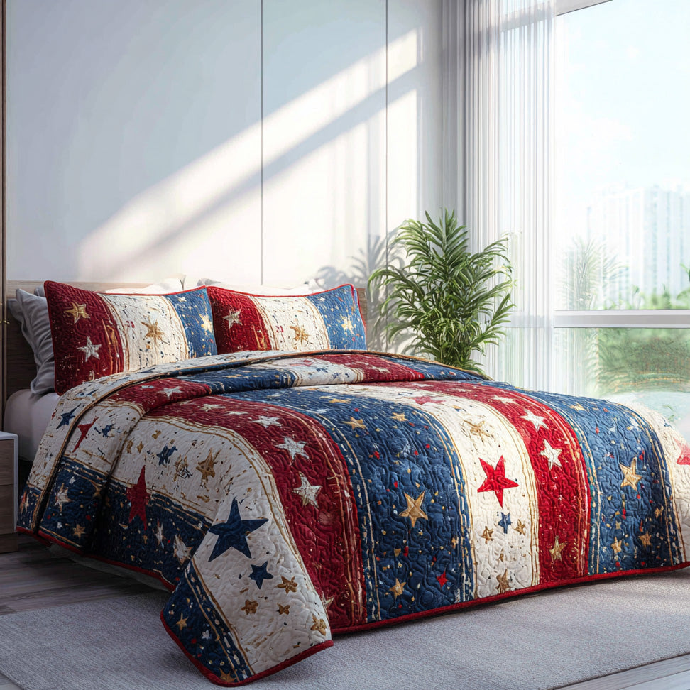 Starry Banner Glory 3-Piece Quilted Bedding Set - Single (59" x 70")