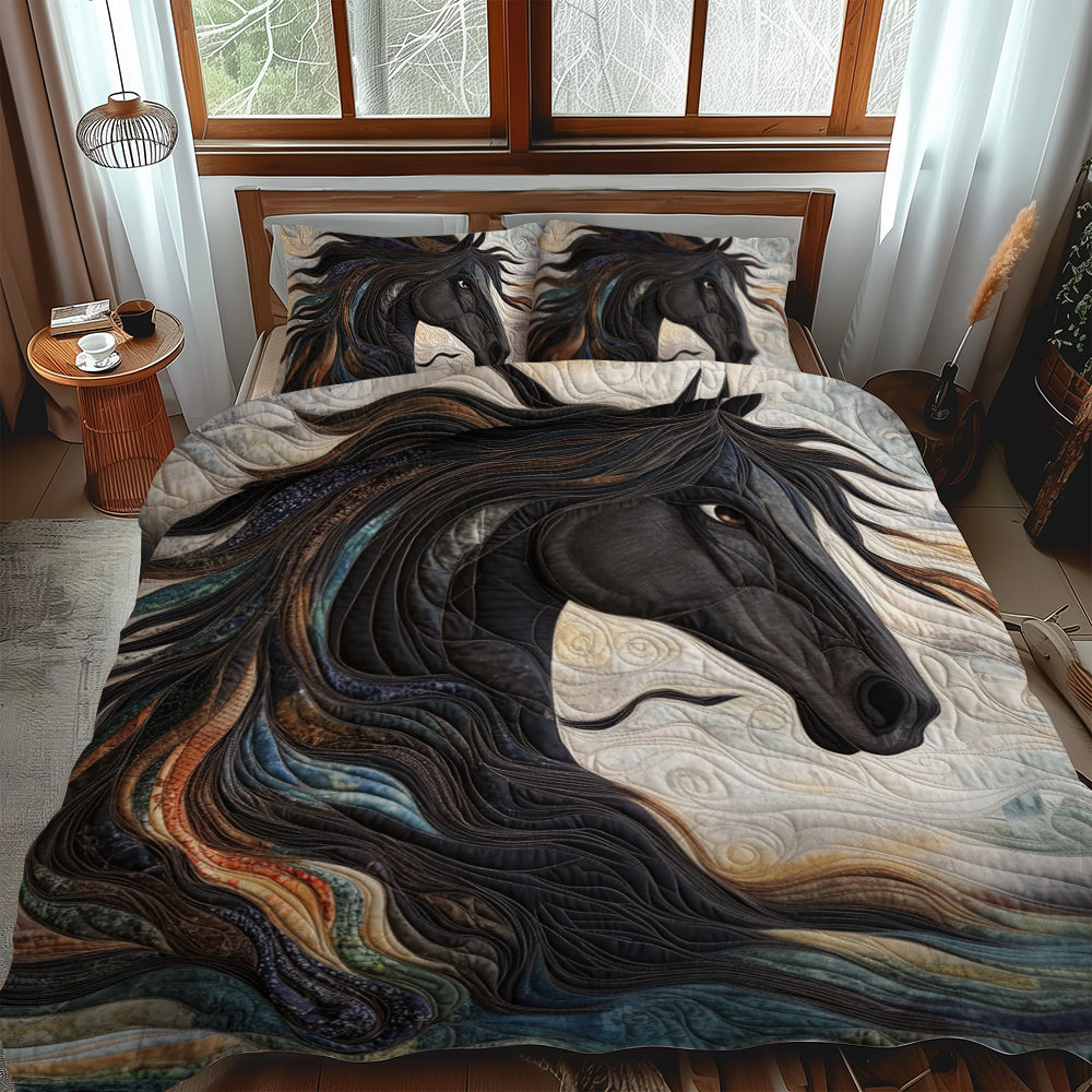 Stunning Horse Equestrian 3-Piece Quilted Bedding Set - Single (59" x 70")