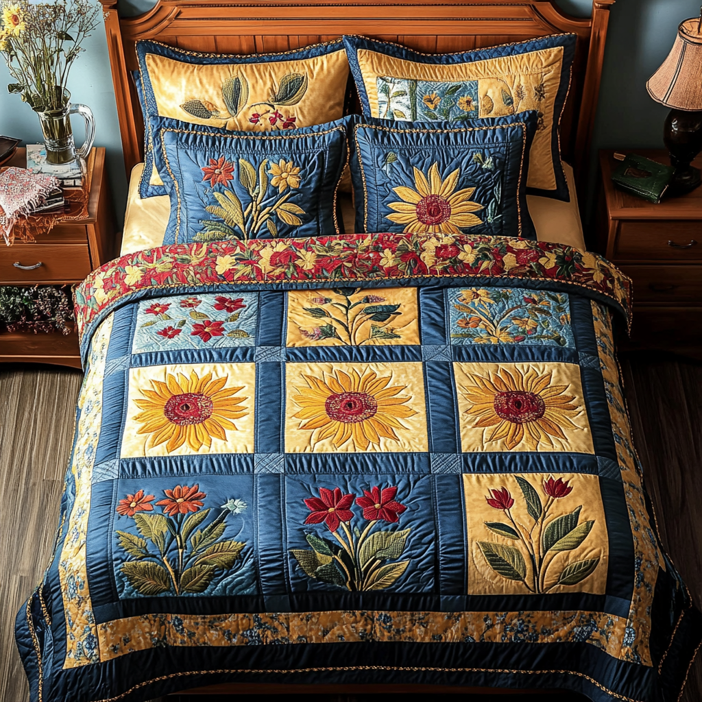 Summer Garden 3-Piece Quilted Bedding Set - Single (59" x 70")