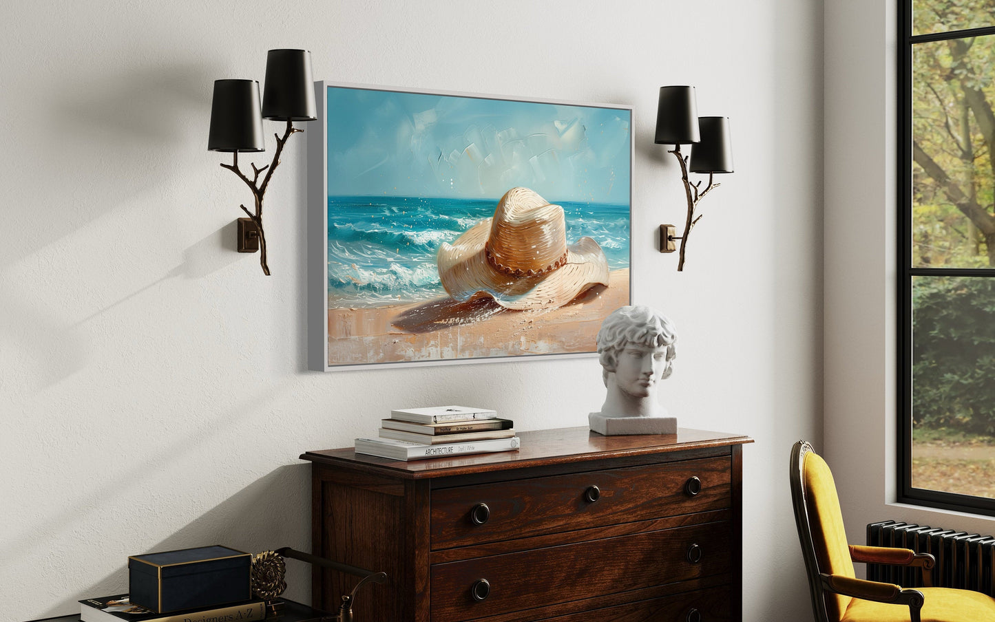 Sun Hat On The Beach Coastal Wall Decor For Beach House Canvas Wall Art