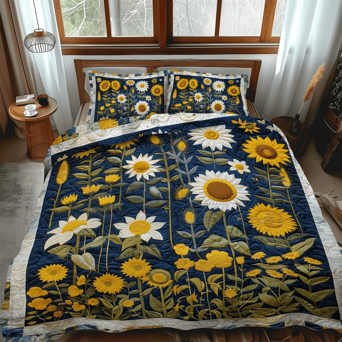 Sunflower Night 3-Piece Quilted Bedding Set - Single (59" x 70")