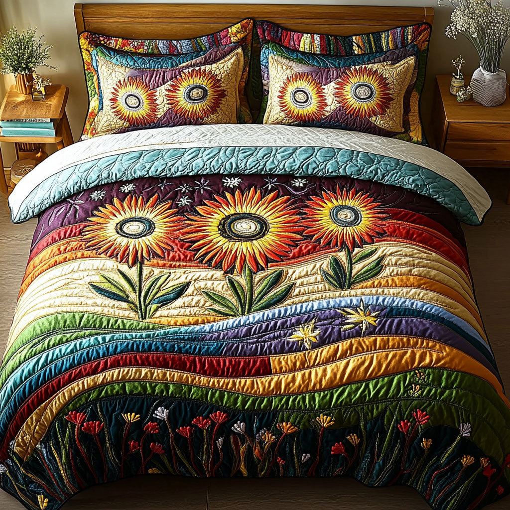 Sunflower Fields Forever 3-Piece Quilted Bedding Set - Single (59" x 70")