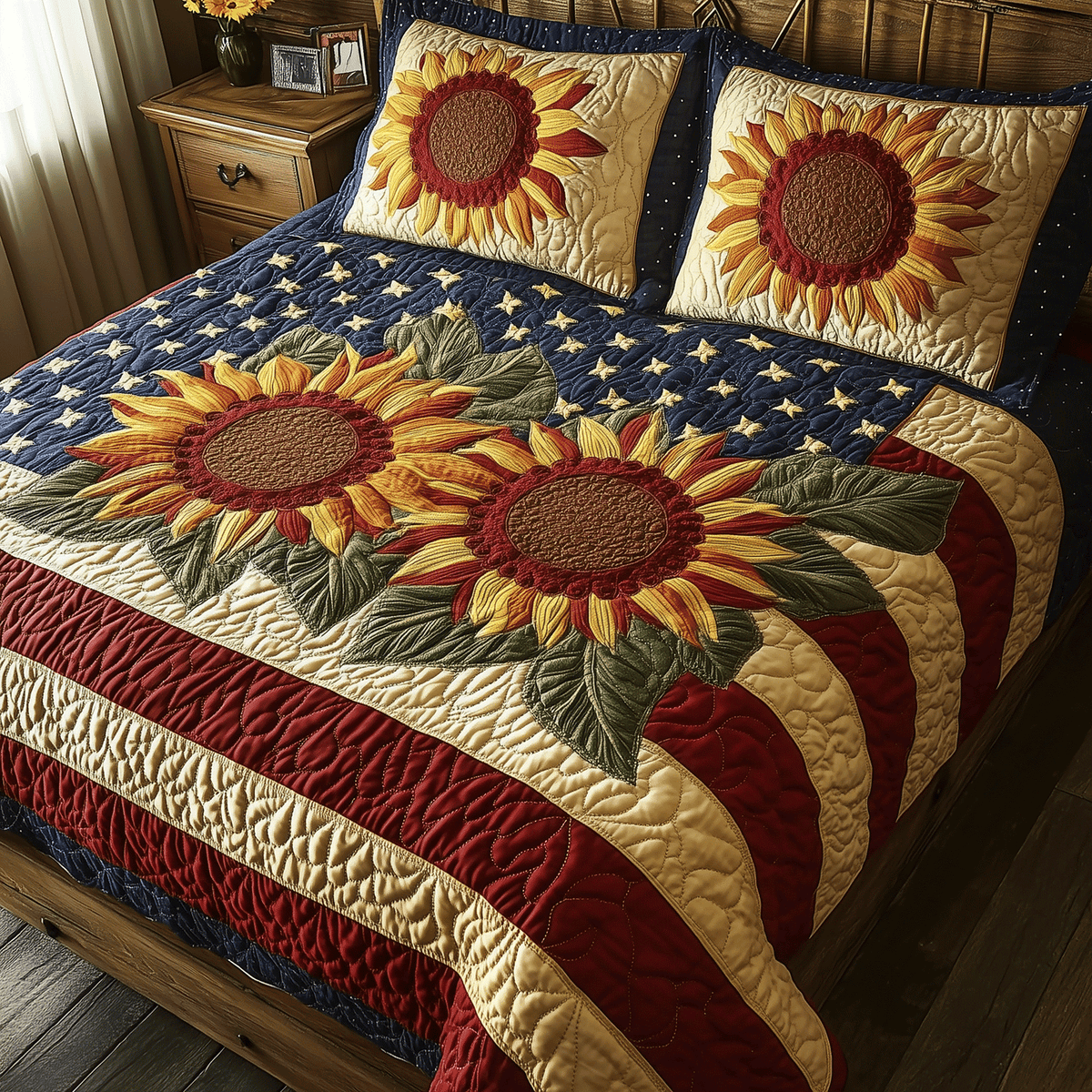 Sunflower Glory 3-Piece Quilted Bedding Set - Single (59" x 70")
