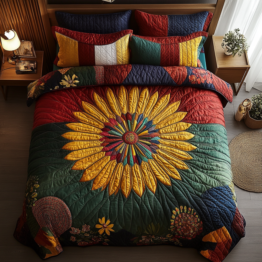 Sunflower Glow 3-Piece Quilted Bedding Set - Single (59" x 70")