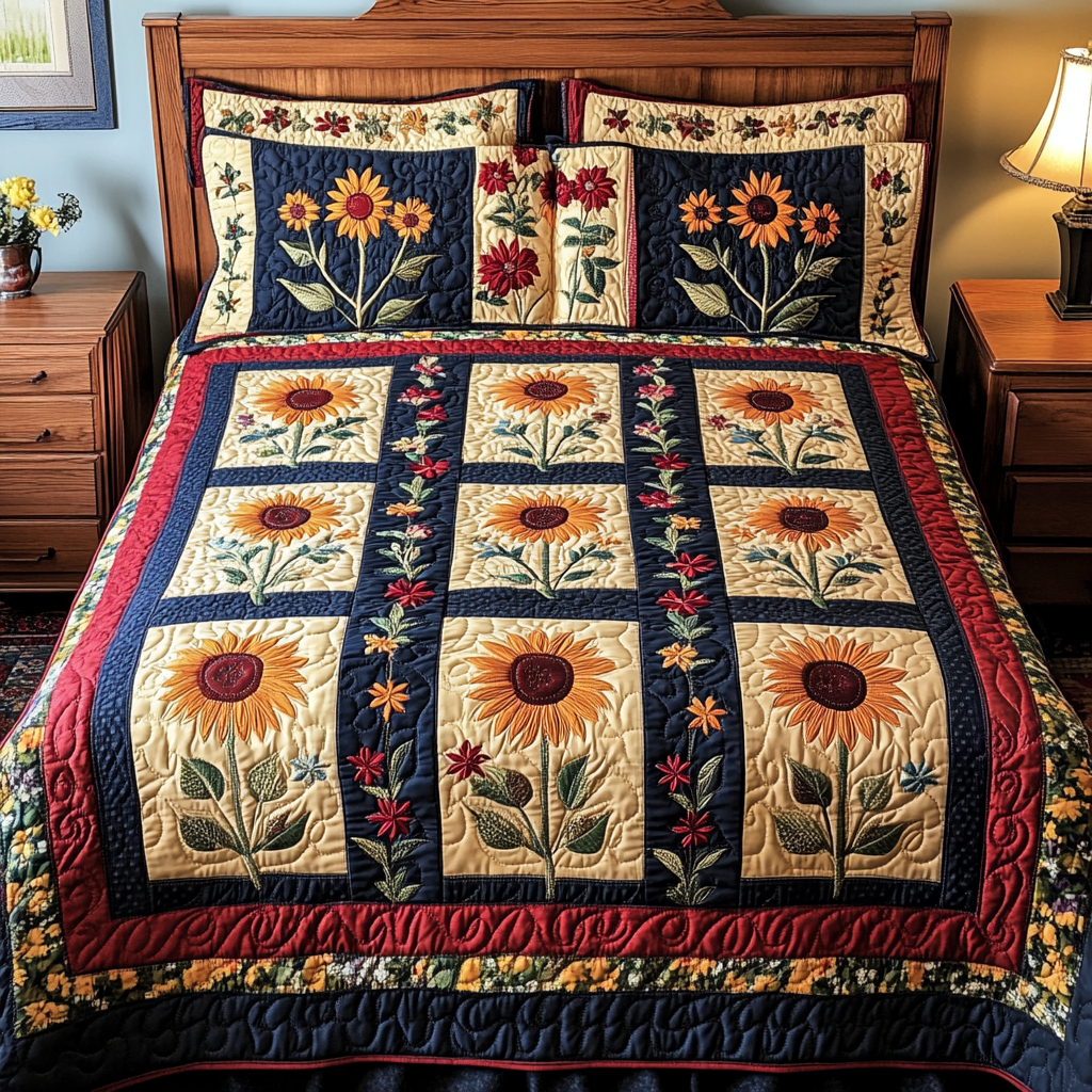 Sunlit Meadow 3-Piece Quilted Bedding Set - Single (59" x 70")