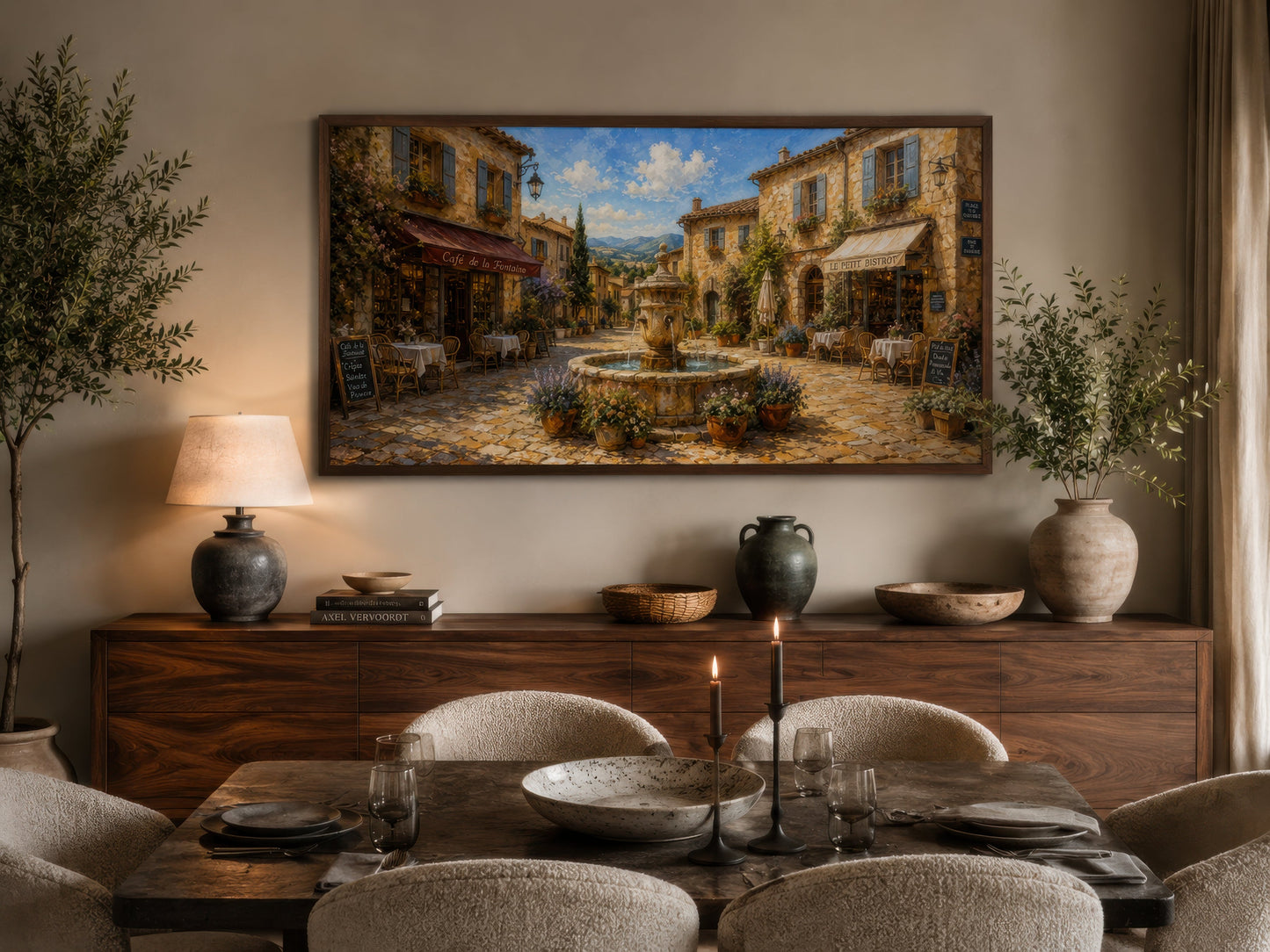 French Village Street In Provence Framed Canvas Wall Art For Dining Room