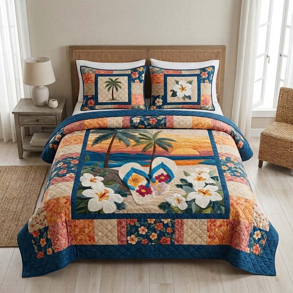 Sunset Flip Flop 3-Piece Quilted Bedding Set - Single (59" x 70")