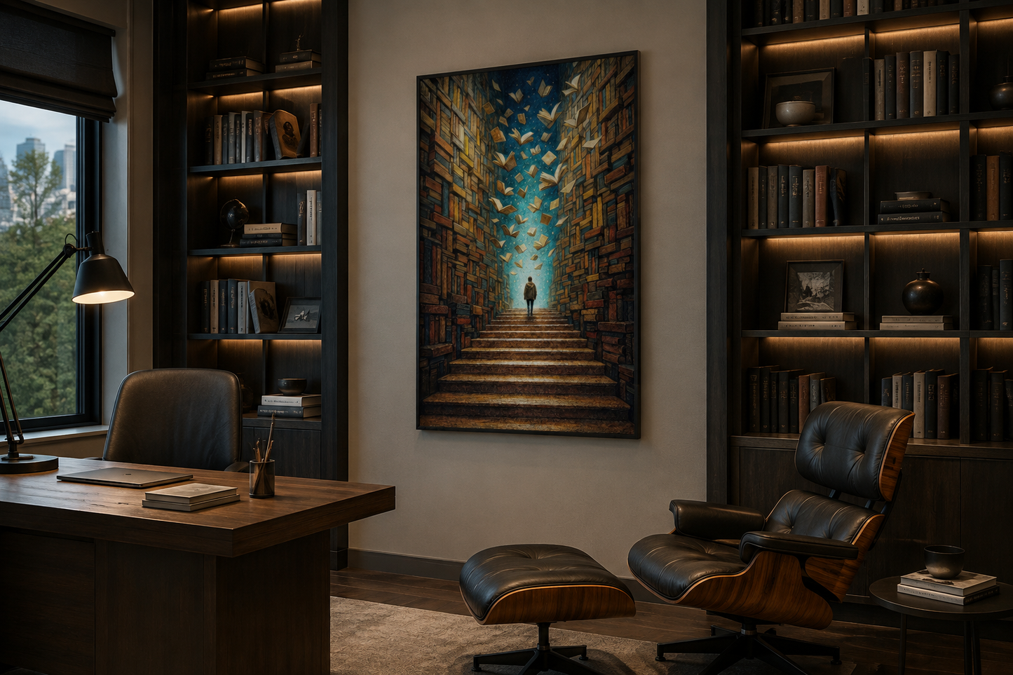 Surreal Library Framed Canvas Wall Art