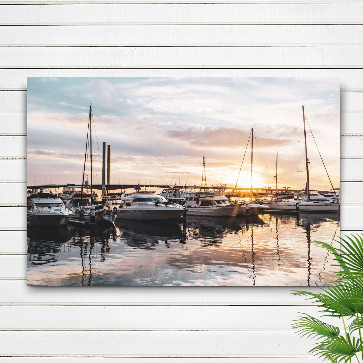 Boat Yacht At Sunset Canvas Wall Art
