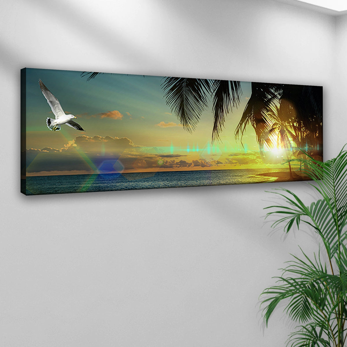 Coconut Trees And Tropical Beach Sunset Canvas Wall Art