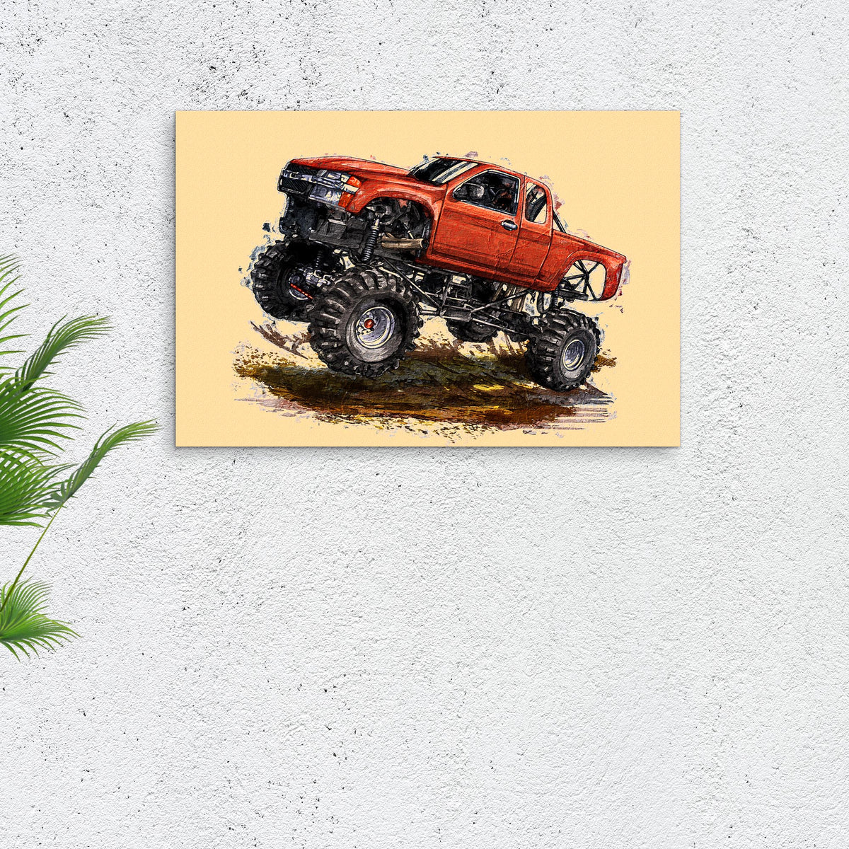 Monster Truck Painting Watercolor Canvas Wall Art