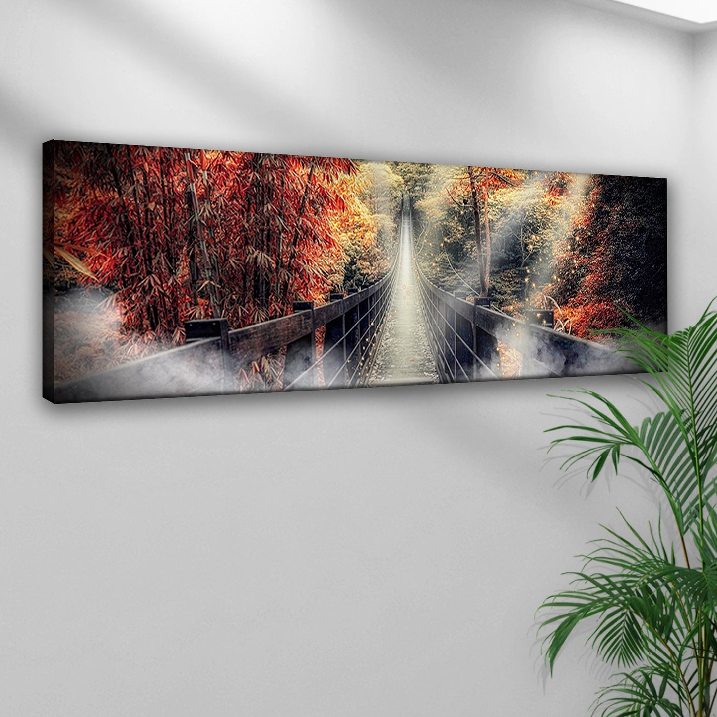 Autumn Walk On A Footbridge Canvas Wall Art