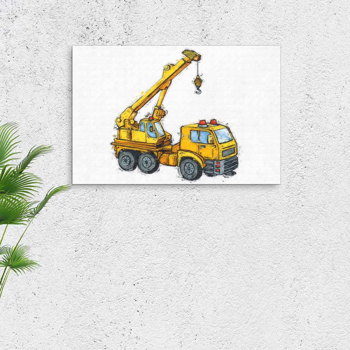 Construction Truck Crane Canvas Wall Art